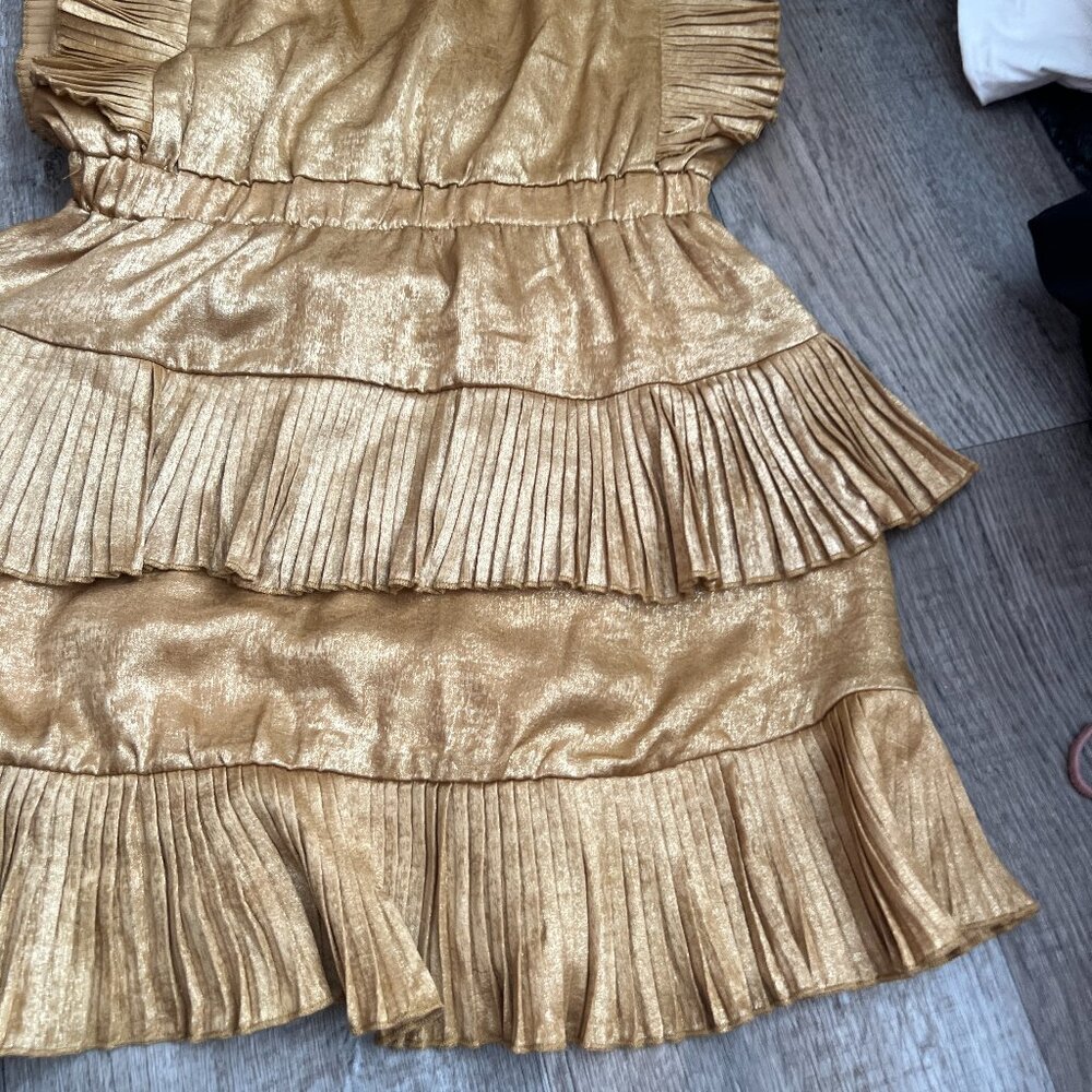 TCEC Metallic Gold Ruffled Mini Dress size‎ small - Picture 4 of 12